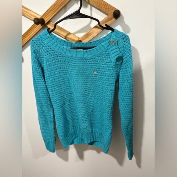 Lacoste VINTAGE Women's Aqua Blue Knit Sweater - Picture 2 of 6